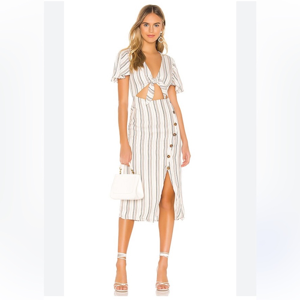 Privacy Please Rylee Midi Dress in Neutral Stripe Size M